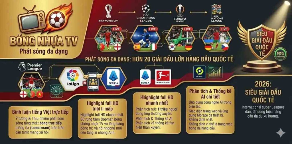 Phát sóng đa dạng nhiều giải đấu lớn hàng đầu quốc tế