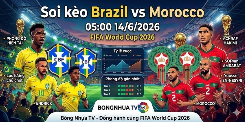 Soi kèo Brazil vs Morocco 05:00 14/6/2026 FIFA World Cup 2026